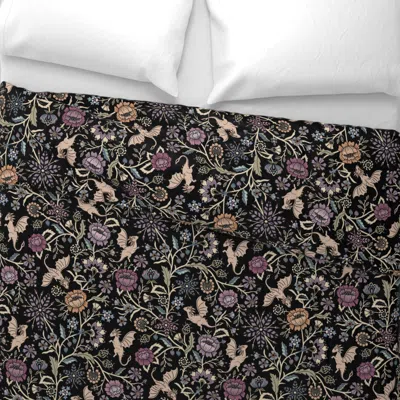 Spoonflower Pollinator Dragons Traditional Fantasy Floral Goth Muted Jewel Black -large King Pillow