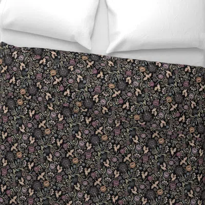 Spoonflower Pollinator Dragons Traditional Fantasy Floral Goth Muted Jewel Black -med Euro Pillow Sh