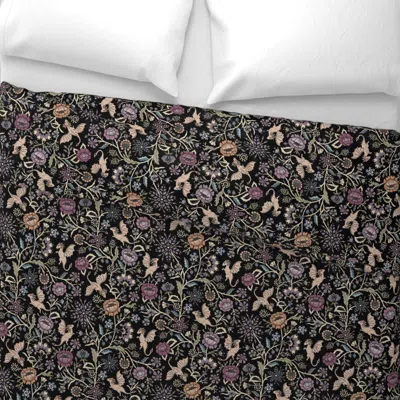 Spoonflower Pollinator Dragons Traditional Fantasy Floral Goth Muted Jewel Black -midlg Wide Cotton Sateen 3.5 O