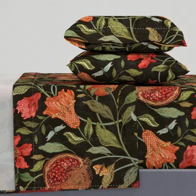 Spoonflower Pomegranates Fresco Rustica Black- Larger Scale Queen Sheet Set