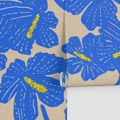 Spoonflower Pompom Hibiscus Performance 2' X 12' In Blue