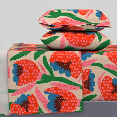 Spoonflower Pomppom Peony King Sheet Set