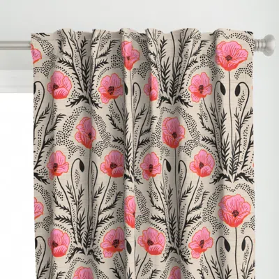 Spoonflower Poppy - Black & Pink Curtain Panel