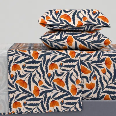 Spoonflower Poppy Flower Blue And Orange Cal King Sheet Set