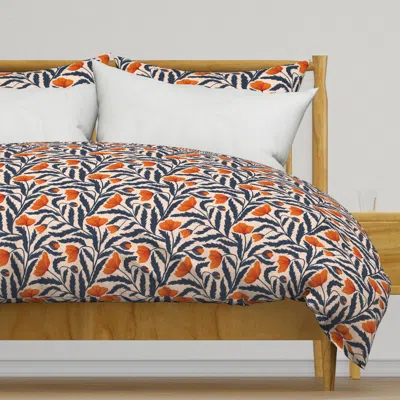 Spoonflower Poppy Flower Blue And Orange Duvet Cover
