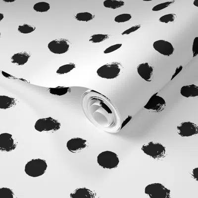 Spoonflower Pre-pasted Wallpaper 1" Black On White Hand Painted Dots Monochrome 2' X 12' Removable