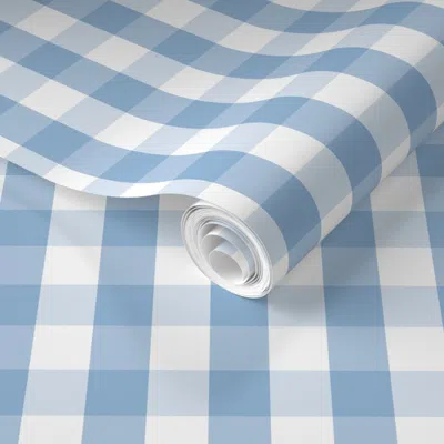 Spoonflower Pre-pasted Wallpaper 1 Inch Airy Blue Gingham Check 2' X 12' Removable