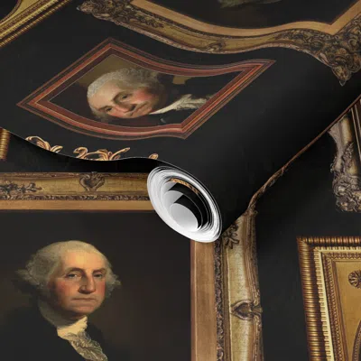 Spoonflower Pre-pasted Wallpaper 14 George Washington American President Museum Wall Portraits Gold 2' X 12' Rem