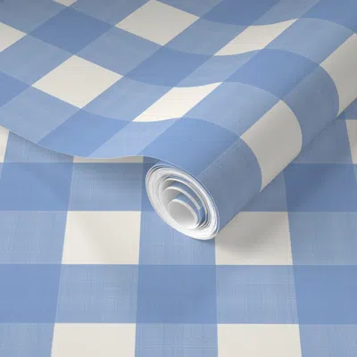 Spoonflower Pre-pasted Wallpaper 1.5" Cornflower Blue On Light Cream Cross Hatch Plaid 2' X 12' Removable