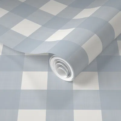 Spoonflower Pre-pasted Wallpaper 1.5" Quiet Blue On Cream Cross Hatch Plaid 2' X 12' Removable