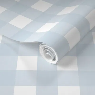 Spoonflower Pre-pasted Wallpaper 1.5" Soft Blue Cross Hatch Plaid 2' X 12' Removable
