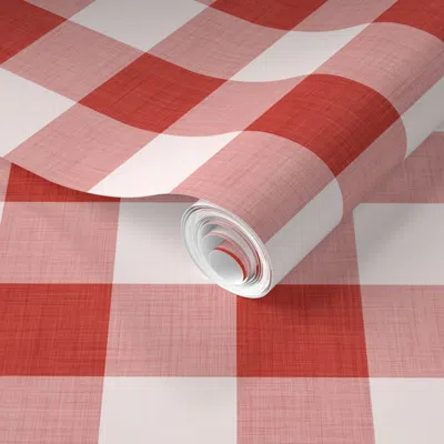 Spoonflower Pre-pasted Wallpaper 17 Poppy Red Gingham Large 2 Inches Buffalo Plaid Vichy Check 2' X 12' Removabl
