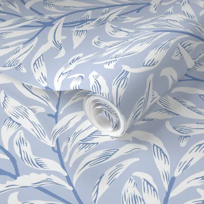 Spoonflower Pre-pasted Wallpaper 1887 Willow Bough By William Morris In Wedgewood Blue Monochrome 2' X 12' Remov