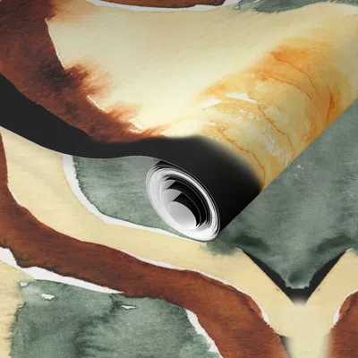 Spoonflower Pre-pasted Wallpaper 19-09 Large Jumbo Python Snake Skin Black Abstract Watercolor 2' X 12' Removabl