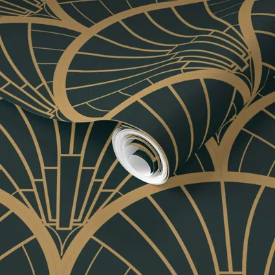 Spoonflower Pre-pasted Wallpaper 1920's Art Deco - Royal Green 2' X 12' Removable