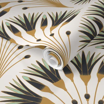Spoonflower Pre-pasted Wallpaper 1920s Art Deco Flower 24" 2' X 12' Removable In White