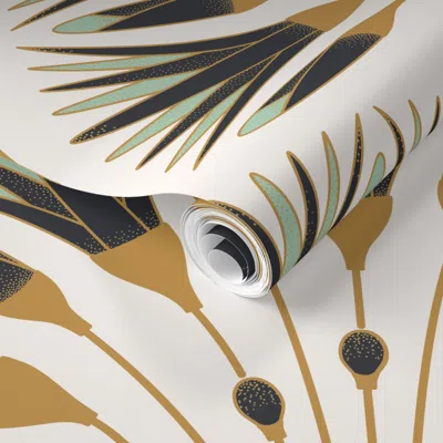 Spoonflower Pre-pasted Wallpaper 1920s Art Deco Flower Xl 2' X 12' Removable