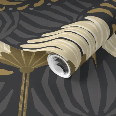 Spoonflower Pre-pasted Wallpaper 1920s Luxury Deco Floral - Black Cream Gold Gray - Jumbo 2' X 12' Removable