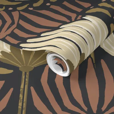 Spoonflower Pre-pasted Wallpaper 1920s Luxury Deco Floral - Black Cream Gold Terra Cotta - Jumbo 2' X 12' Remova In Multi