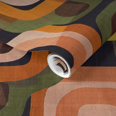 Spoonflower Pre-pasted Wallpaper 1970s African Geometric - Brown/yellow/orange/green 2' X 12' Removable