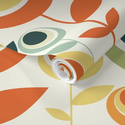 Spoonflower Pre-pasted Wallpaper 1970s Flowers - Retro Vintage Floral Light - Retro  And Fabric  Removable In Multi