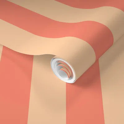 Spoonflower Pre-pasted Wallpaper 2 Inch Basic Stripes In Peachy Keen And Twilight Coral Pastels  Removable