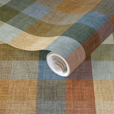 Spoonflower Pre-pasted Wallpaper 2. Plaid For Maximilian Sunflower  Removable