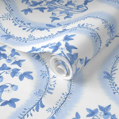 Spoonflower Pre-pasted Wallpaper 2 Strawberry Stripe Light Cobalt Blue On White Copy 2' X 12' Removable