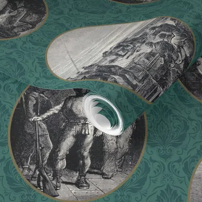 Spoonflower Pre-pasted Wallpaper 20 000 Leagues Under The Sea Green Damask  Removable