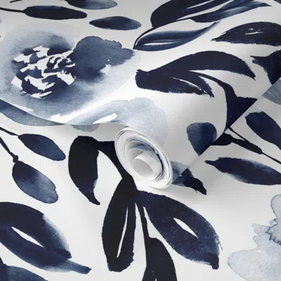 Spoonflower Pre-pasted Wallpaper 21" Indigo Blue Trellis 2' X 12' Removable