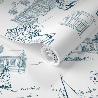 Spoonflower Pre-pasted Wallpaper 24 Blue Ferguson Home Toile 2' X 12' Removable