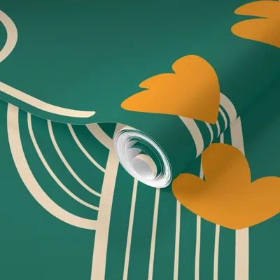 Spoonflower Pre-pasted Wallpaper 2623 D Large - Blooming Cactus Green Jumbo 2' X 12' Removable