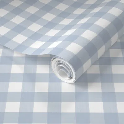 Spoonflower Pre-pasted Wallpaper 3 4" Check Alexis Blue And White Blue Copy  Removable