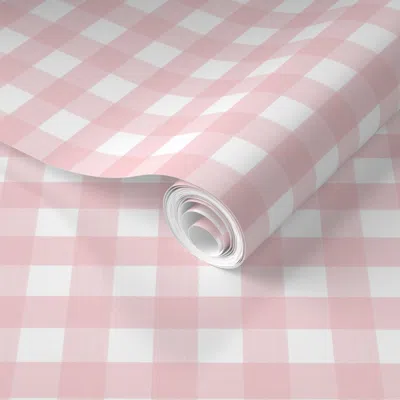 Spoonflower Pre-pasted Wallpaper 3/4" Buffalo Plaid In Custom Pink  Removable