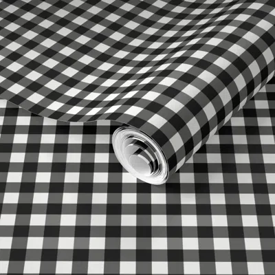 Spoonflower Pre-pasted Wallpaper 3/8" Gingham - Black & White Check Buffalo Check Buffalo Plaid 2' X 12' Removab