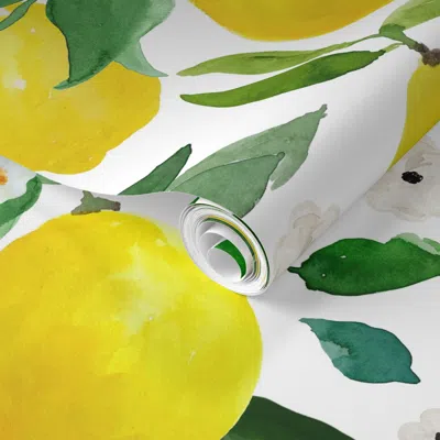 Spoonflower Pre-pasted Wallpaper 4" Lemons White 2' X 12' Removable
