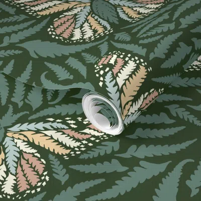 Spoonflower Pre-pasted Wallpaper 6 Fern Butterflies In Sage Pulelehua Palapalai Nature Collection 2' X 12' Remov