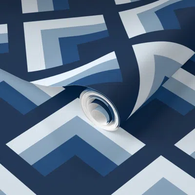 Spoonflower Pre-pasted Wallpaper 6 Inch Classic Blue Abstract Gradient Flames 2' X 12' Removable