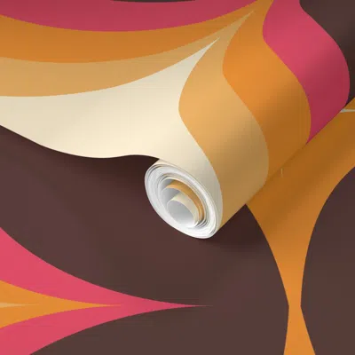 Spoonflower Pre-pasted Wallpaper 70's Retro Geometric Circles And Vintage Diamonds -  (large) - Brown/pink 2' X 