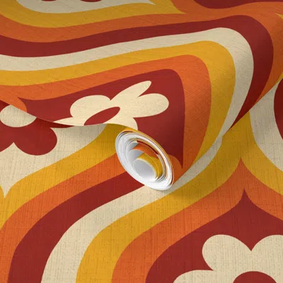 Spoonflower Pre-pasted Wallpaper 70s Groovy Daisy Ogee 2' X 12' Removable