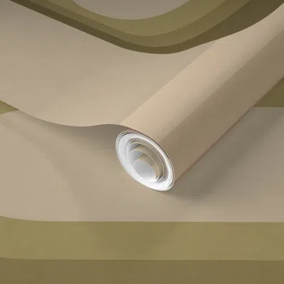 Spoonflower Pre-pasted Wallpaper 70s Overlap Curves Throw Blanket In Peach And Green Colors Linen Texture 2' X 1