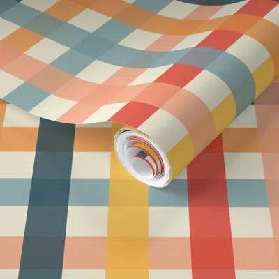 Spoonflower Pre-pasted Wallpaper 70s Rainbow Plaid- Windsurfing- Regular Scale 2' X 12' Removable