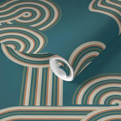 Spoonflower Pre-pasted Wallpaper 70s Waves-03 2' X 12' Removable