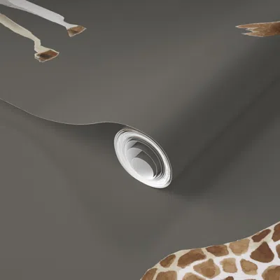 Spoonflower Pre-pasted Wallpaper 8" Giraffe Print Brown Back 2' X 12' Removable