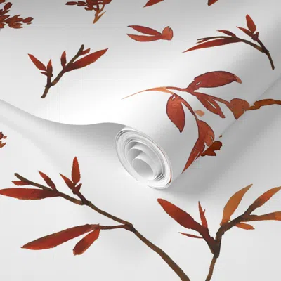 Spoonflower Pre-pasted Wallpaper 8" Rusty Branches And Leaves 2' X 12' Removable