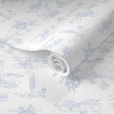 Spoonflower Pre-pasted Wallpaper A Day On The Plains - Dusty Blue 2' X 12' Removable