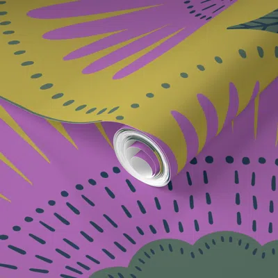 Spoonflower Pre-pasted Wallpaper Aara Palm - Citron With B469ba Purple - Custom Request  Removable