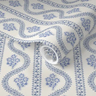 Spoonflower Pre-pasted Wallpaper Abigail Dot Light Navy 2' X 12' Removable