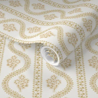 Spoonflower Pre-pasted Wallpaper Abigail Dot Marigold 2' X 12' Removable