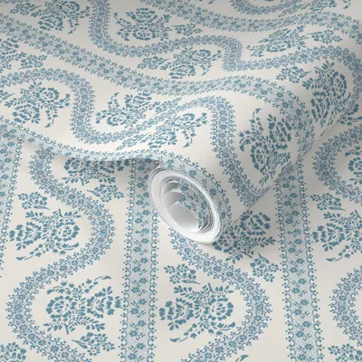Spoonflower Pre-pasted Wallpaper Abigail Serpentine Admiral Blue 2' X 12' Removable